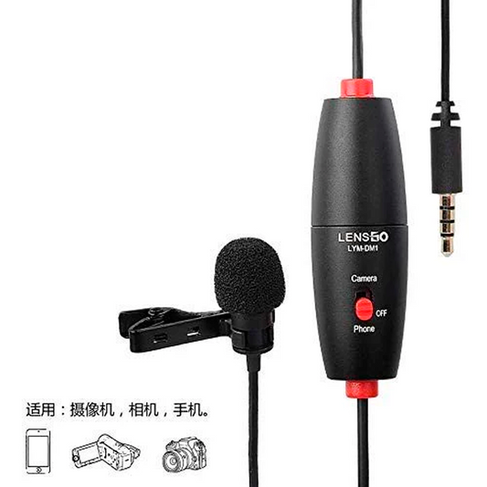 LENSGO Professional Lavalier Mic SLR 120 Hours Battery Life Camera Phone Recording Live Interview VLOG Wired Recording Studio Lapel Microphone (LYM-DM1)