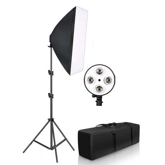 HIFFIN Trilux E27 Four Holder Soft Box Studio Kit For Photography, YouTube Lighting Fluorescent Light for Still & Video (WOB)