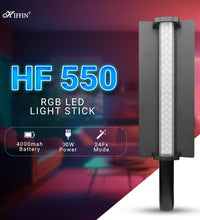 HIFFIN HF-550 RGB LED Stick Light with 30W Power, RGB CCT HSI Mode, 2500K-9900K Adjustable, 24 FX Effect, Detachable Diffuser, App Control, 4000mah Battery Stick Light for Photography & Videography