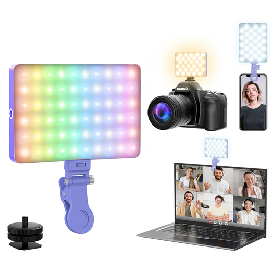 HIFFIN (LT-002) RGB Selfie Light Kit with Clip for iPhone/Tablet/Laptop/Camera, Dimmable CRI 95+ with 24 Light FX Modes, Built-in 3000mAh Battery for Zoom Calls/Live Stream/Selfies/Makeup