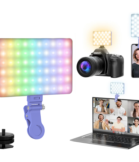 HIFFIN (LT-002) RGB Selfie Light Kit with Clip for iPhone/Tablet/Laptop/Camera, Dimmable CRI 95+ with 24 Light FX Modes, Built-in 3000mAh Battery for Zoom Calls/Live Stream/Selfies/Makeup
