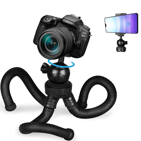 HIFFIN Flexible Gorillapod Tripod with 360° Rotating Ball Head Tripod for All DSLR Cameras(Max Load 2.5 kgs) & Mobile Phones + Free Heavy Duty Mobile Holder(Black) 304.8MM (12 Inch, Black)