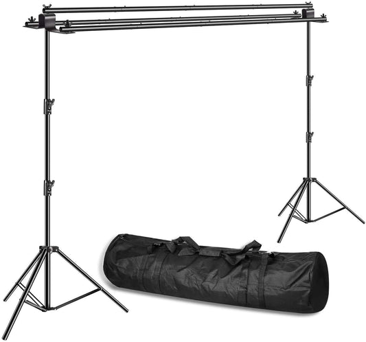 HIFFIN® Triple Crossbar 10 ft Wide 8.5 ft Height Backdrop Stand, Photo Video Studio Heavy Duty Adjustable Photography Muslin Background Support System Kit - 3 in 1 Multi Backdrop Stand