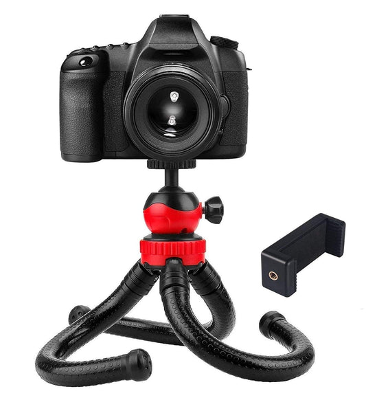 HIFFIN® 360 ° Rotatable Ball Head Flexible Gorillapod Tripod with Free Tripod Mount & Mobile Attachment for DSLR, Action Cameras & Smartphon - Black (Flexible Tripod 12 + 3 inches with Holder N)