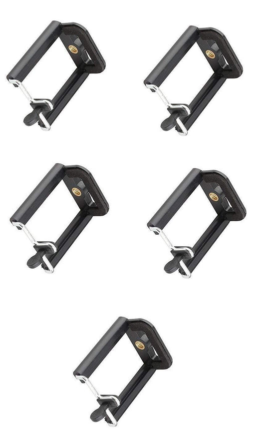 HIFFIN® 5 Pcs Combo A E P Universal Mobile and Small Size Camera and Selfie Stick Holder Tripod Attachment (Black)