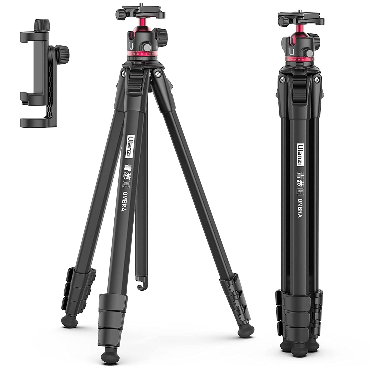 ULANZI MT-55 Travel Camera Tripod Stand, Video Heavy Duty Tripod Mount for Sony Nikon Canon Fuji DSLR Camera, w Smartphone Clamp - Ombra