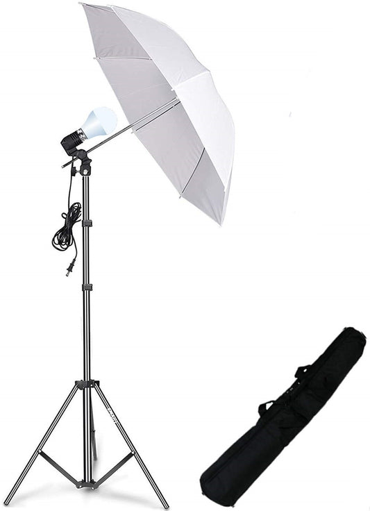 HIFFIN® E27 Studio Single Holder KIT Umbrella White + Studio Light Stand 9 FT+ Umbrella and Bulb Holder KIT Set of 1