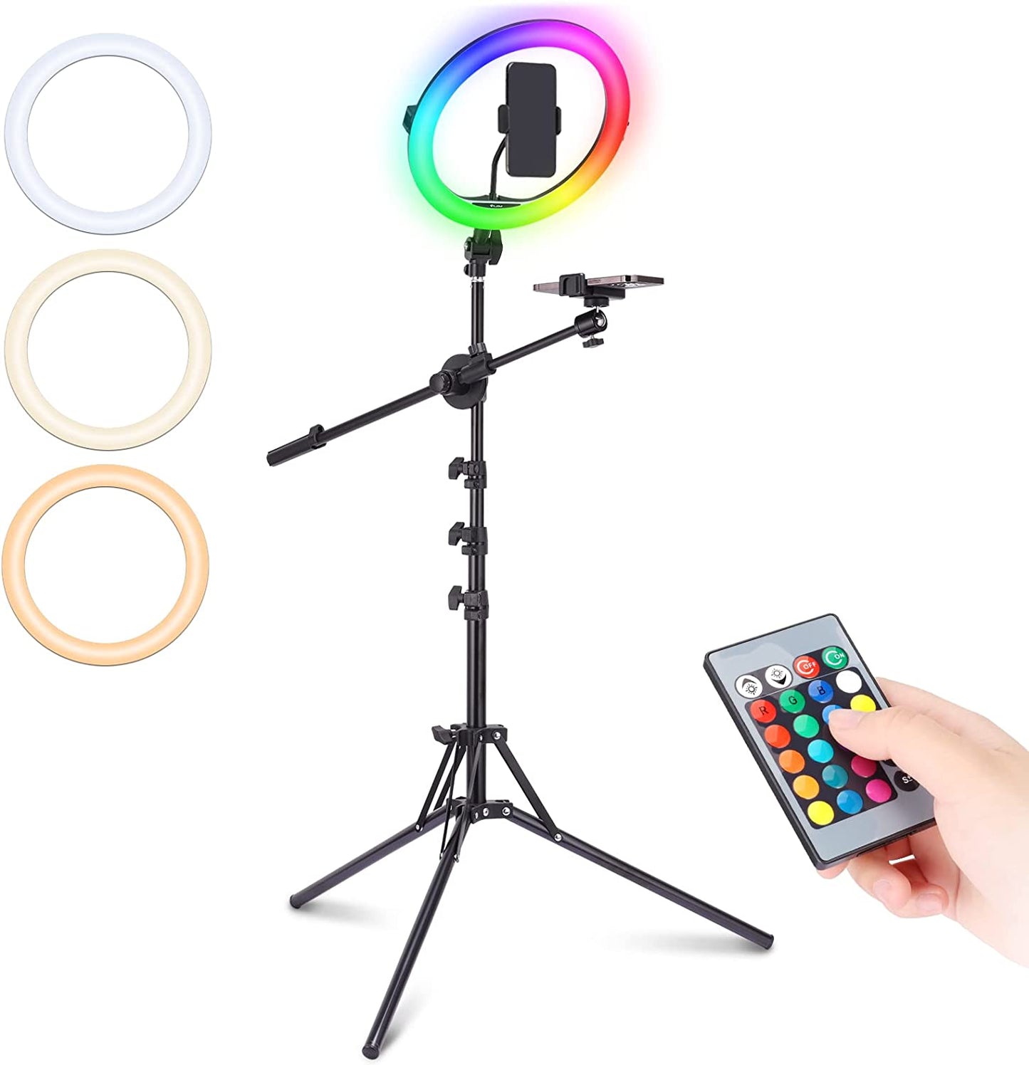 ULANZI Overhead 11" RGB Selfie Ring Light with Stand & Phone Holder, 68" Extendable Light Stand Kit w/ Overhead Arm, 3200k-6500K Dimmable Light for Video Recording, Live Streaming, Portrait & Makeup