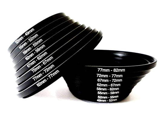 HIFFIN Lens Filter Step Up and Step Down CONVERTION Rings Set 16Pcs 49 mm-82 mm and 82 mm-49Mm As Hood