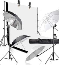 HIFFIN®Daylight Umbrella Continuous Lighting Kit, 8x14ft Background Support System with 2 Muslin backdrops (Black and White) for Photo Studio & 18 W Bulb Product, Portrait and Video Shoot Photography