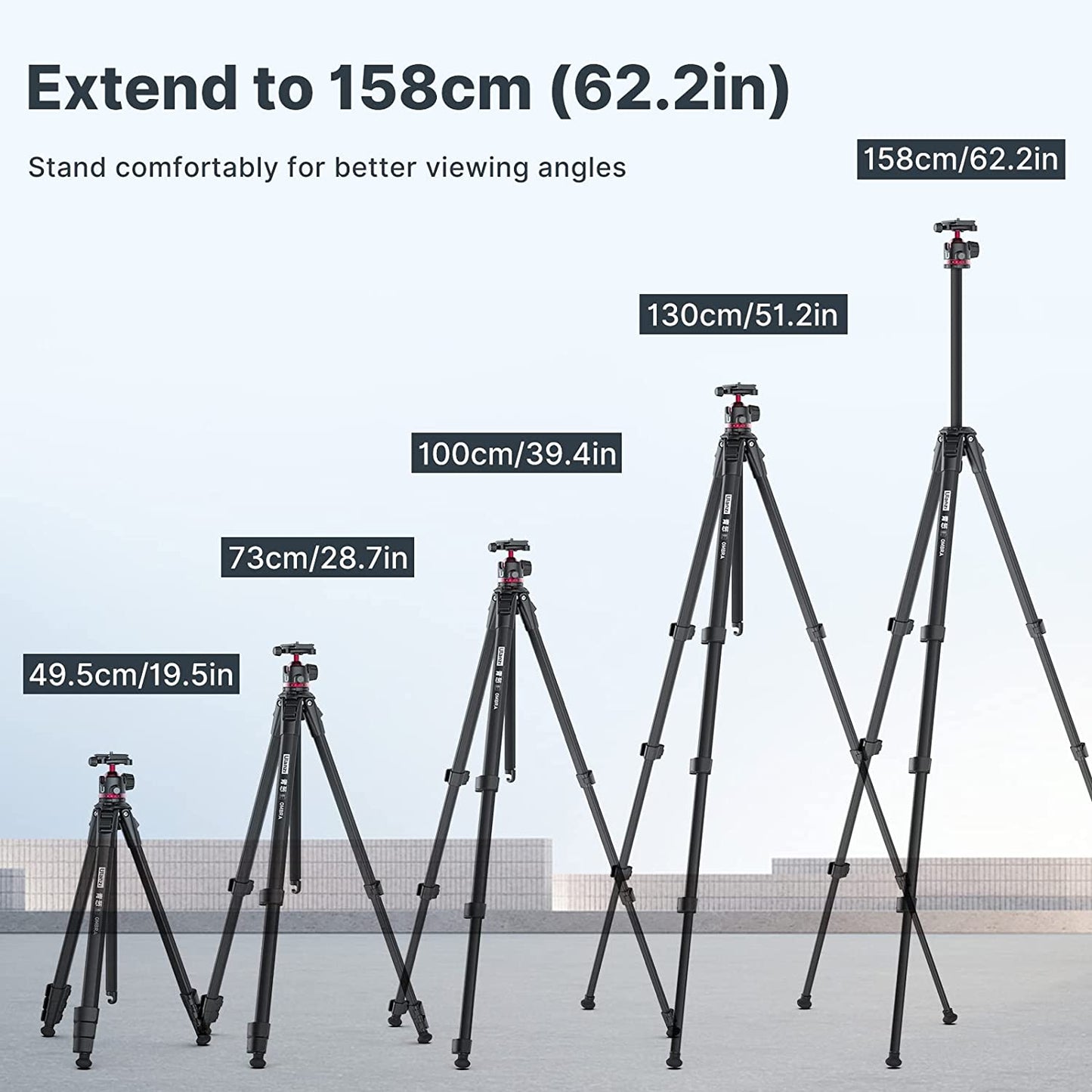 ULANZI MT-55 Travel Camera Tripod Stand, Video Heavy Duty Tripod Mount for Sony Nikon Canon Fuji DSLR Camera, w Smartphone Clamp - Ombra