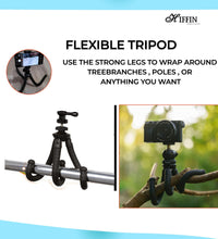 HIFFIN Flexible Gorillapod Tripod with 360° Rotating Ball Head Tripod for All DSLR Cameras(Max Load 2.5 kgs) & Mobile Phones + Free Heavy Duty Mobile Holder(Black) 304.8MM (12 Inch, Black)