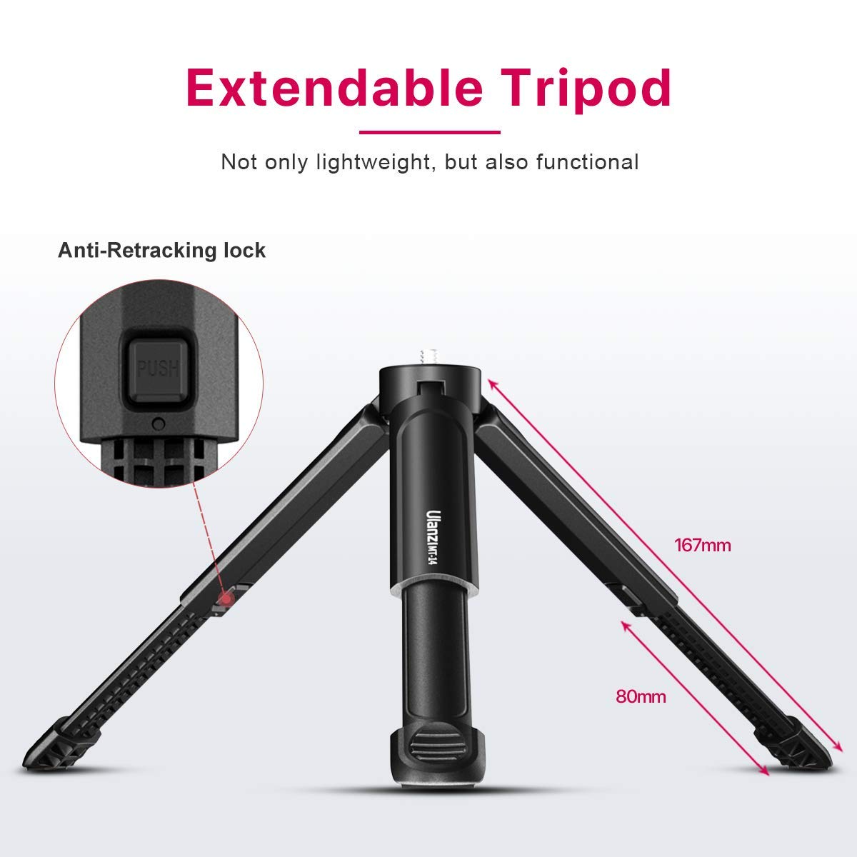 ULANZI MT-14 Extension Tripod, Mini Selfie Stick Tripod Stand Handle Grip for Vlogging