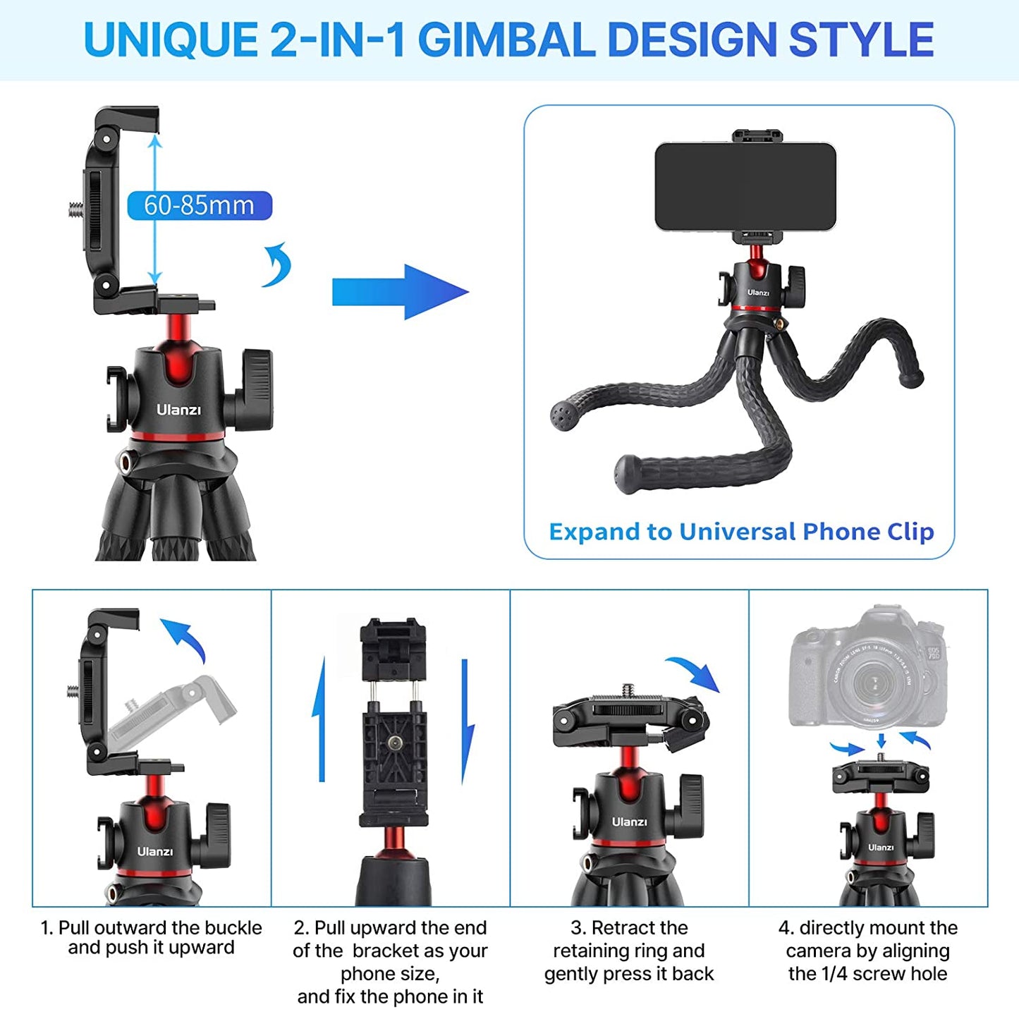 ULANZI MT-33 Camera Tripod, Flexible Mini Tripod with 1/4" Screw for Magic Arm, Octopus Tripod