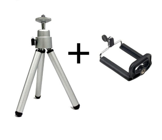 HIFFIN® Mini Table TOP Aluminium Telescopic Tripod with Mobile Clip for Camera, GO PRO,Mobile Phone (Silver) Tripod+Mobile Clip