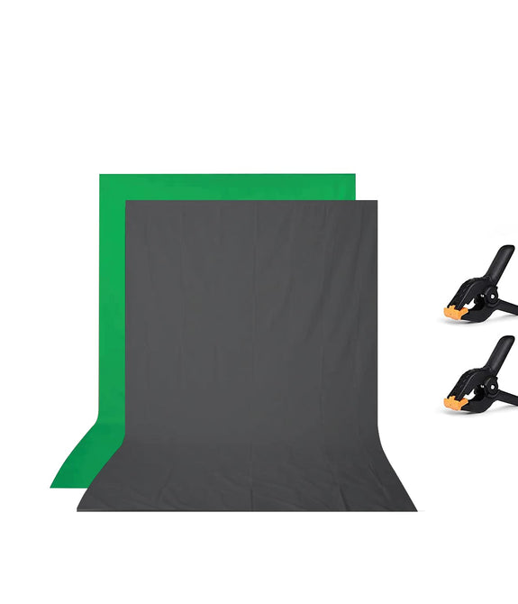 HIFFIN® 8x12 ft Green|Gray Screen, Photography Backdrop Background with 2 Clip, Chromakey Panel for Photo Backdrop Video Studio, Muslin Background Screen