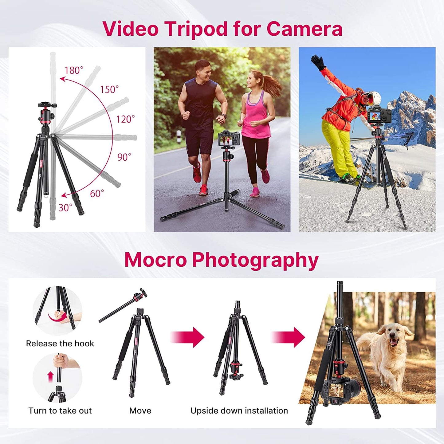 ULANZI MT-51 Camera Tripod Special Quality Camera Tripod for Canon Nikon DSLR, Aluminum Alloy Tripod with 360 Degree Ball Head