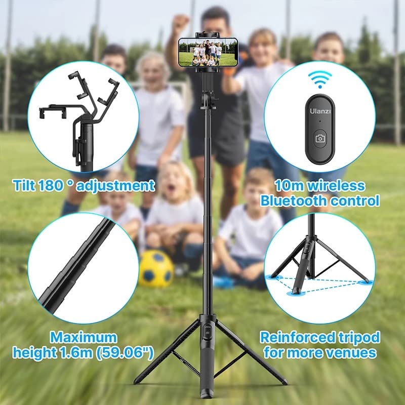 Ulanzi SK-03 1.6M Livestream Selfie Stick 360 Rotation Bluetooth 10M Remote Control Selfie Tripod with Extend Cold Shoe