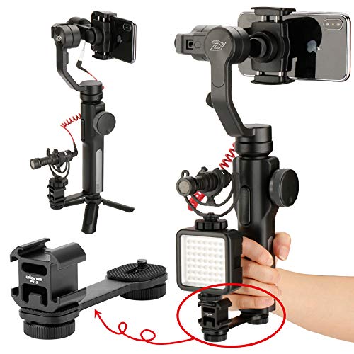 ULANZI PT-3 Aluminum Triple Cold Shoe Mount Adapter Vlog Video Microphone Extension Bar for Zhiyun Smooth 4 DJI Osmo Pocket Osmo Mobile 2/Osmo Mobile 3 Feiyutech Vimble 2 3-Axis Gimbal Accessories