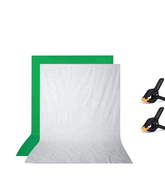 HIFFIN® 8x12 ft White|Green Screen, Photography Backdrop Background with 2 Clip, Chromakey Panel for Photo Backdrop Video Studio, Muslin Background Screen