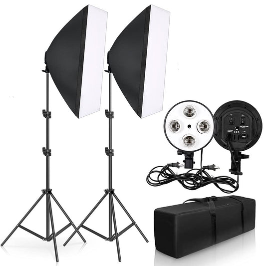 HIFFIN Trilux Double Set E27 Four Holder Soft Box Studio Kit For Photography, YouTube Lighting Fluorescent Light for Still & Video (WOB)