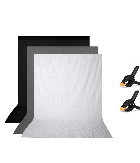 HIFFIN® 8x12 ft Black|White|Gray Screen, Photography Backdrop Background with 2 Clip, Chromakey Panel for Photo Backdrop Video Studio, Muslin Background Screen