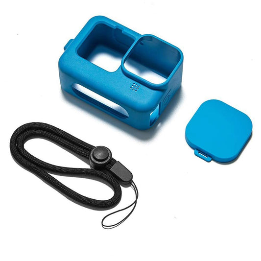 HIFFIN® Protective Silicone Sleeve Case + Lanyard Accessories Soft Rubber Frame Cover Protection for Go Pro Compatible with GoPro Hero 9 Blue Action Camera (Blue)