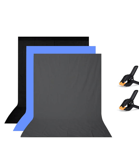 HIFFIN® 8x12 ft Blue|Gray|Black Screen, Photography Backdrop Background with 2 Clip, Chromakey Panel for Photo Backdrop Video Studio, Muslin Background.