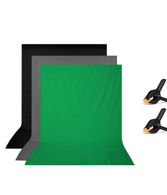 HIFFIN® 8x12 ft Gray|Green|Black Screen, Photography Backdrop Background with 2 Clip, Chromakey Panel for Photo Backdrop Video Studio, Muslin Background Screen