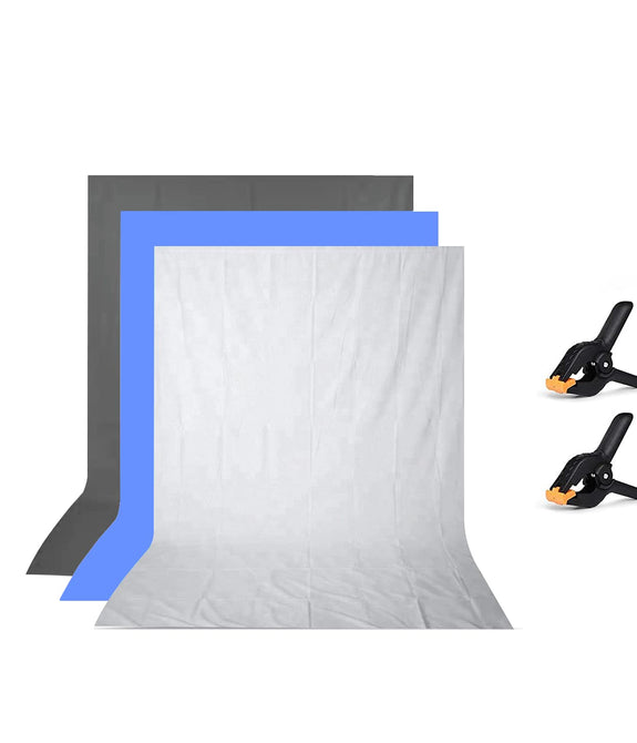 HIFFIN® 8x12 ft Blue|White|Gray Screen, Photography Backdrop Background with 2 Clip, Chromakey Panel for Photo Backdrop Video Studio, Muslin Background Screen