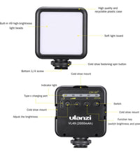 ULANZI VL49 2000mAh LED Video Light With 3 Cold Shoe Mounts, Type C Charging, Soft Light Panel