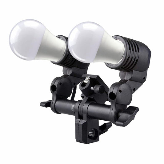 HIFFIN® 20W Bulb Branded E27 Double Light Socket Swivel Mount & Umbrella Holder for Photography, Film, & Video Studio