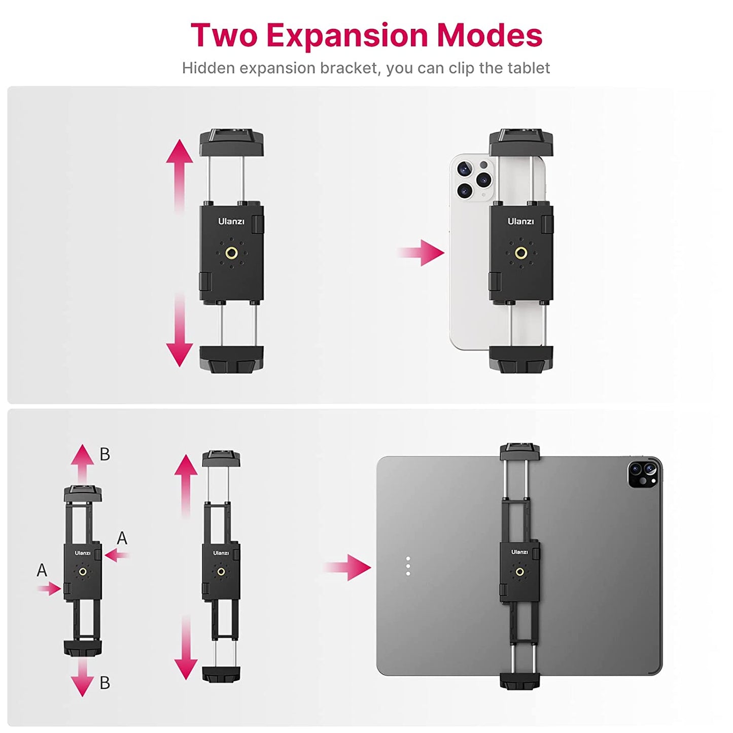 ULANZI ST-29 Phone Tripod Mount, Universal 2-in-1 Tablet Smartphone Holder Adapter with Cold Shoe Mount, 2.6"-8.8" Extend Clip Clamp Compatible with iPad, iPhone, Samsung Galaxy and More
