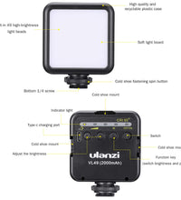 ULANZI VL49 2000mAh LED Video Light With 3 Cold Shoe Mounts, Type C Charging, Soft Light Panel