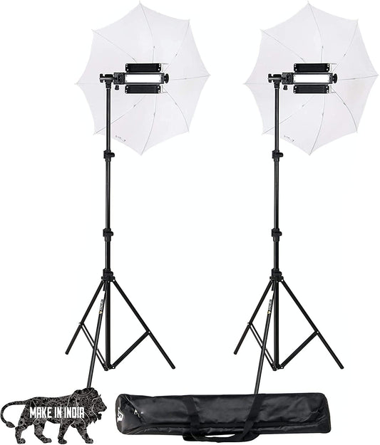 HIFFIN® Porta Kit with Pair of 9 feet Light Stands, Porta Lights, Umbrellas for Video & Still Photography Lighting