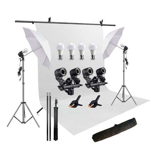 HIFFIN® White Screen Backdrop 8x12 ft with 9 ft Stand - 3 Packs 6x9 ft Photography Backdrop with 2 Pcs Spring Clamps, 1PCs Carry Bag (T Shape Kit C2 C1 W & Double Holder Kit M2)