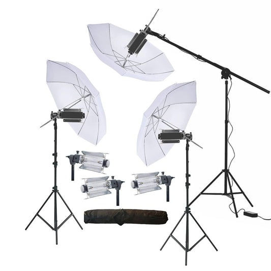 HIFFIN® Porta Kit Mark III with Boom of 9 feet Light Stands, Porta Lights, Umbrellas for Video & Still Photography Lighting (Porta Light kit Mark III)