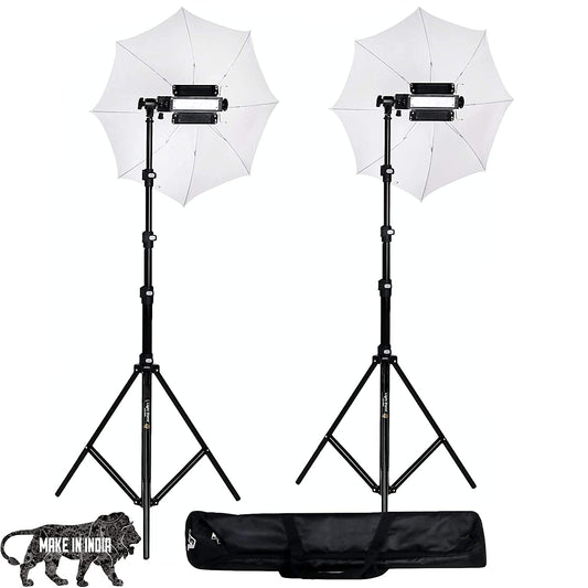 HIFFIN® Extra-Heavy-Duty Porta Kit (14 feet) with Pair of Light Stands, Porta Lights and Umbrellas Professional Studio Setup