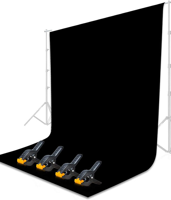 HIFFIN® 8 x 12 FT Black LEKERA Backdrop Photo Light Studio Photography Background with 4pcs Backdrop Support Spring Clamp 4.3"/11cm.