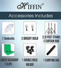 HIFFIN® Green Screen Backdrop 6x10 ft with 9 ft Stand - 6x9 ft Photography Backdrop with 2 Pcs Spring Clamps, 1PCs Carry Bag (T Shape Kit C2 C1 Green & Double Holder Kit M1)