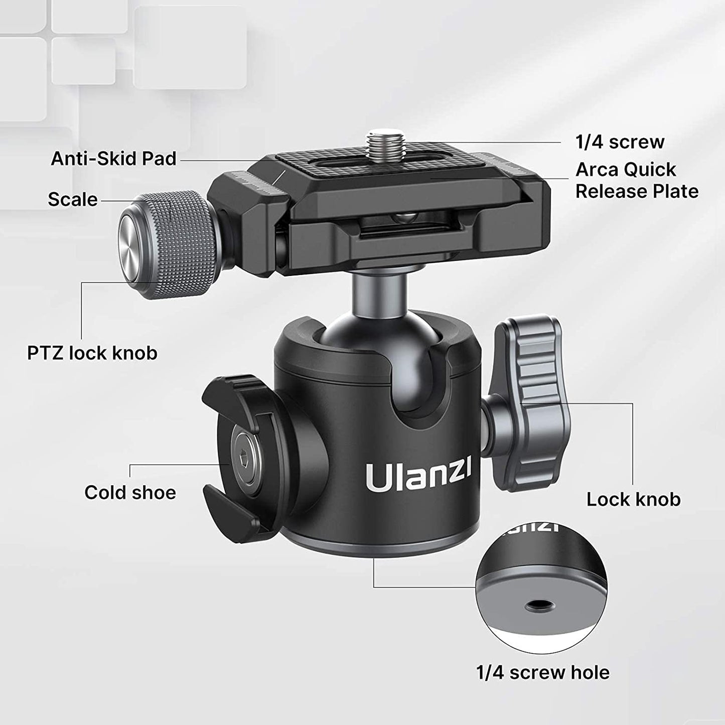 ULANZI Tripod Ball Heads for 1/4" Tripod, U-80L Camera BallHead Metal Mini Ball Head 360 Degree Rotating Panoramic Arca Quick Release Plate & Cold Shoe, for DSLR Camera Camcorder Tripod Monopod Slider