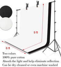 HIFFIN®Daylight Umbrella Continuous Lighting Kit, 8x14ft Background Support System with 2 Muslin backdrops (Black and White) for Photo Studio & 18 W Bulb Product, Portrait and Video Shoot Photography