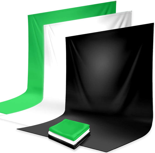 HIFFIN® 8 x 12 FT 3 PCS | Black | White | Green LEKERA Backdrop Photo Light Studio Photography Background